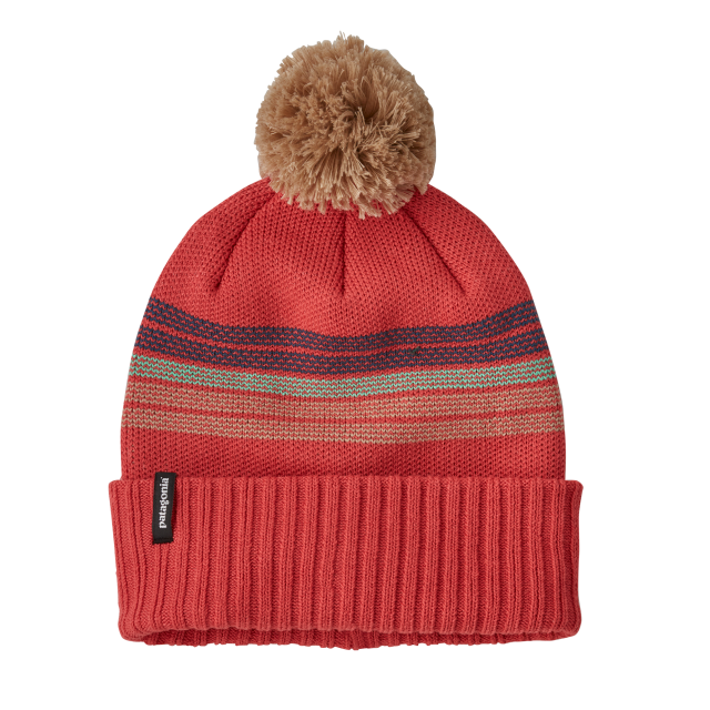 Striped-pattern Pom-pom Knit Beanie
